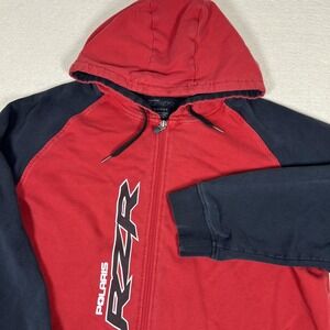 Y2K Polaris RZR Hoodie Mens XL Red Black Full Zip Graphic Jacket Sweatshirt